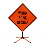 Roll Up Sign & Stand - 48 Inch Reflective Work Zone Begins Roll Up Traffic Sign